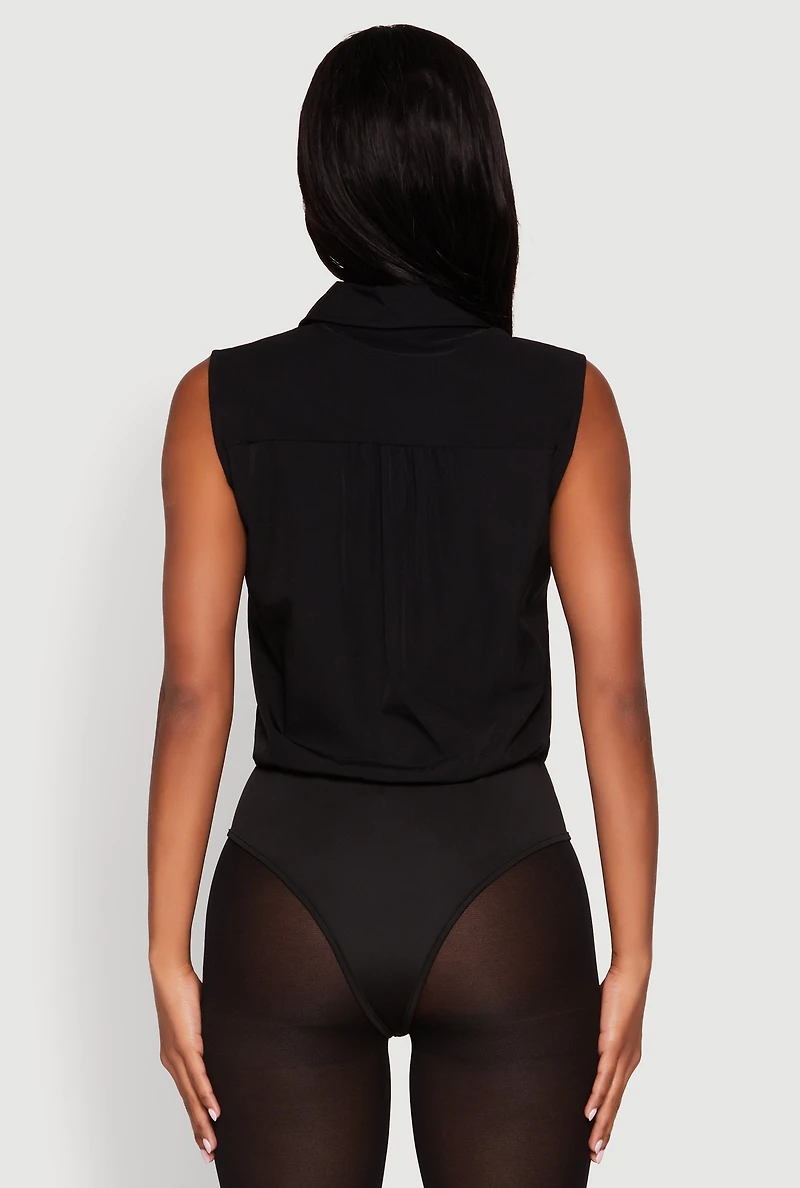 Womens Daisy Sleeveless Button Front Bodysuit, Black, Size M