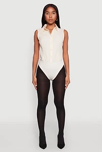 Womens Daisy Sleeveless Button Front Bodysuit, Beige, Size S