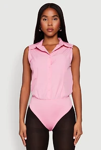 Womens Daisy Sleeveless Button Front Bodysuit, Pink, Size XL