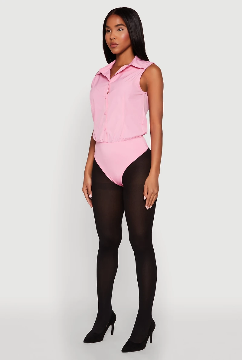 Womens Daisy Sleeveless Button Front Bodysuit, Pink, Size XL