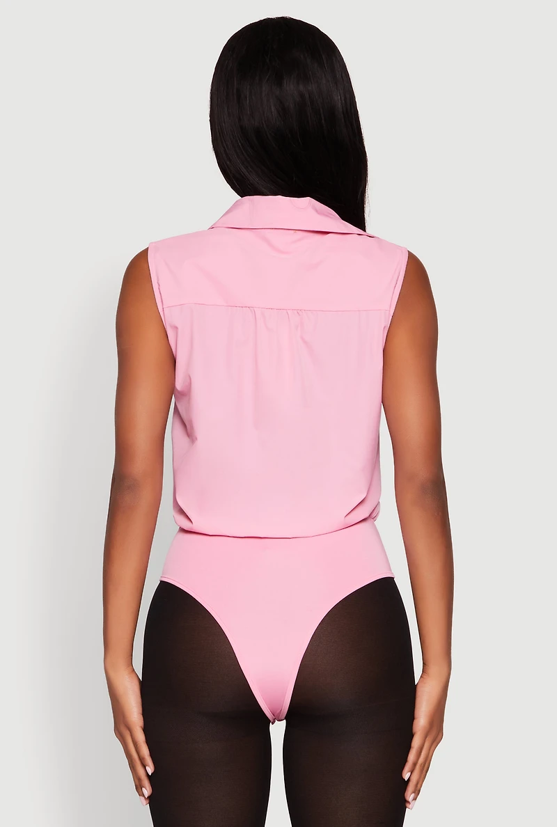Womens Daisy Sleeveless Button Front Bodysuit, Pink, Size XL