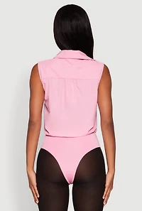 Womens Daisy Sleeveless Button Front Bodysuit, Pink, Size XL