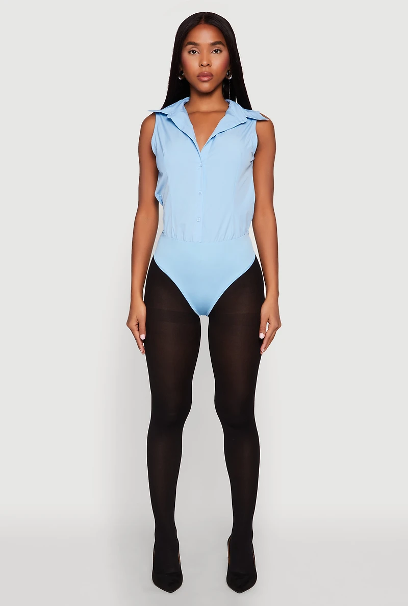 Womens Daisy Sleeveless Button Front Bodysuit,