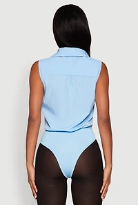 Womens Daisy Sleeveless Button Front Bodysuit, Blue, Size XL