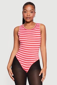 Striped Sleeveless Thong Bodysuit