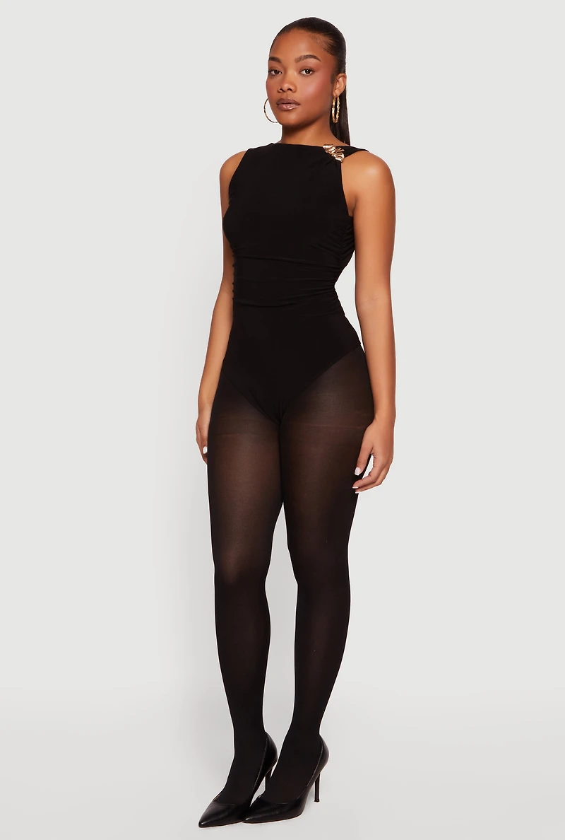 Sleeveless Metallic Detail Ruched Bodysuit