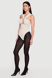 Metallic O Ring Detail Side Ruched Bodysuit