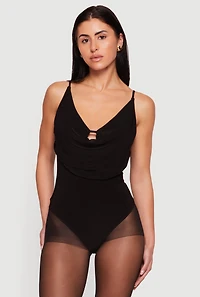 Keyhole Cowl Neck Thong Bodysuit
