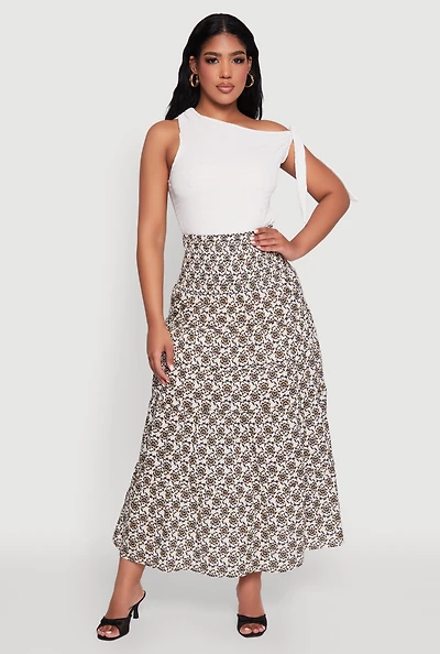 Printed Smocked Waist Tiered Maxi Skirt