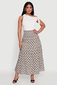 Printed Smocked Waist Tiered Maxi Skirt