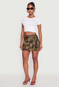 Belted Front Mini Pleated Skirt