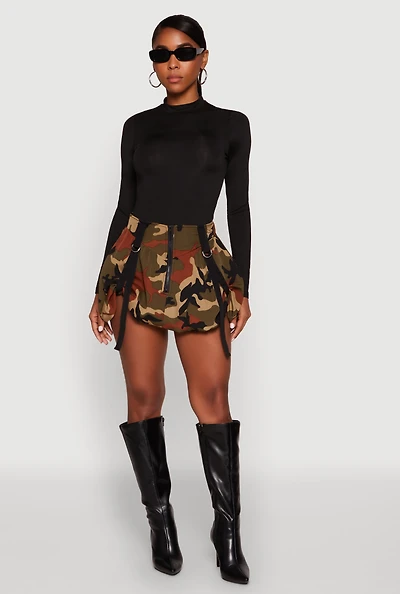 Womens Camo Tabbed Mini Bubble Skirt, Multi,