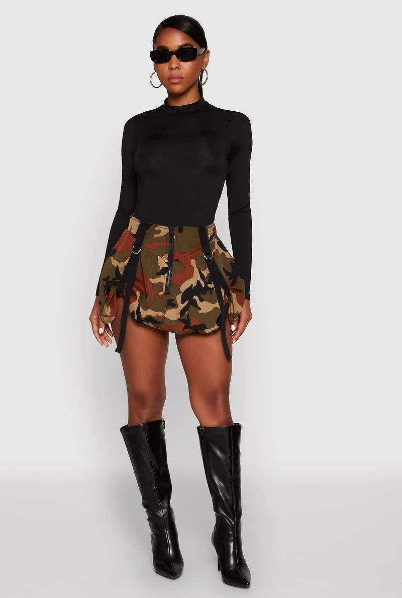 Womens Camo Tabbed Mini Bubble Skirt, Multi, Size S