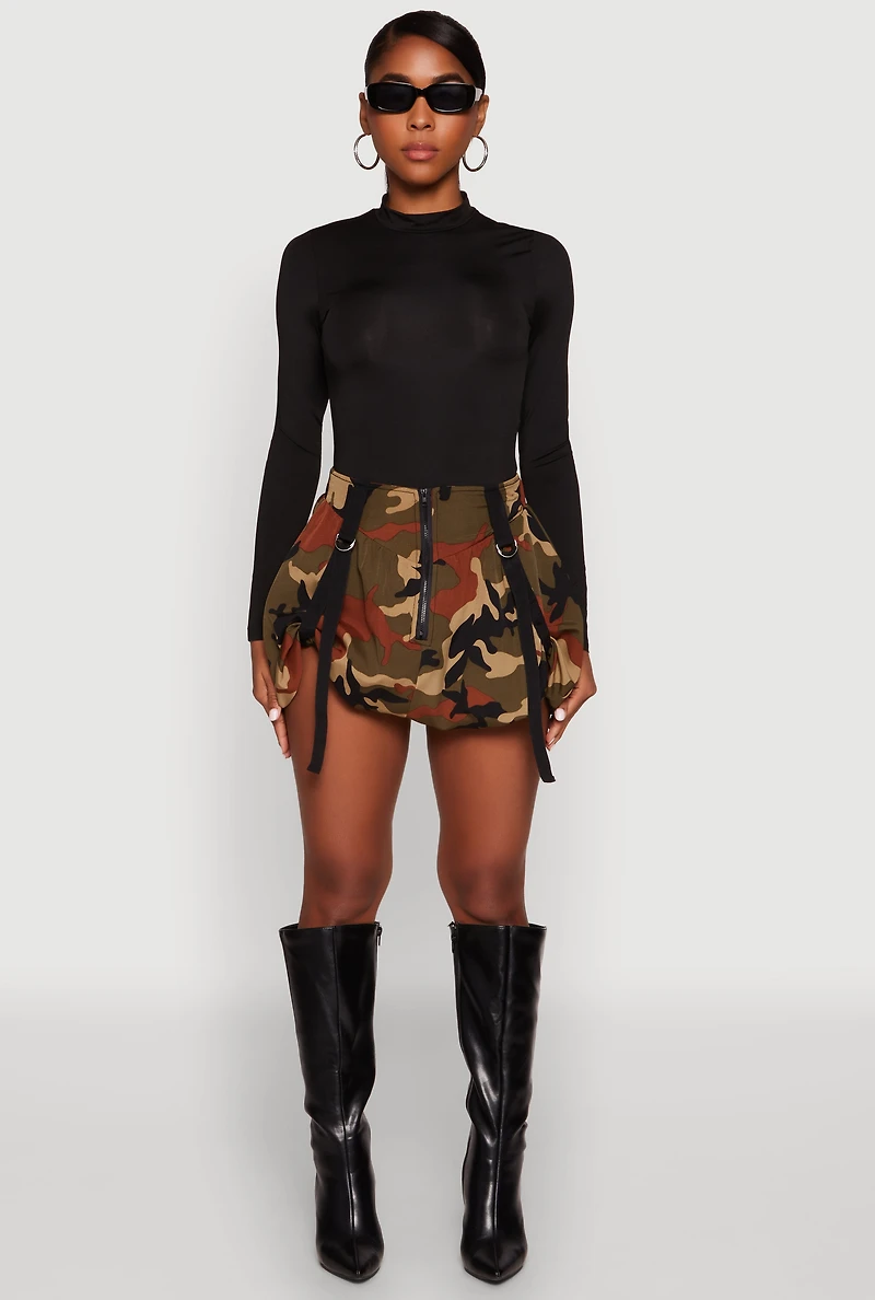 Womens Camo Tabbed Mini Bubble Skirt, Multi, Size S