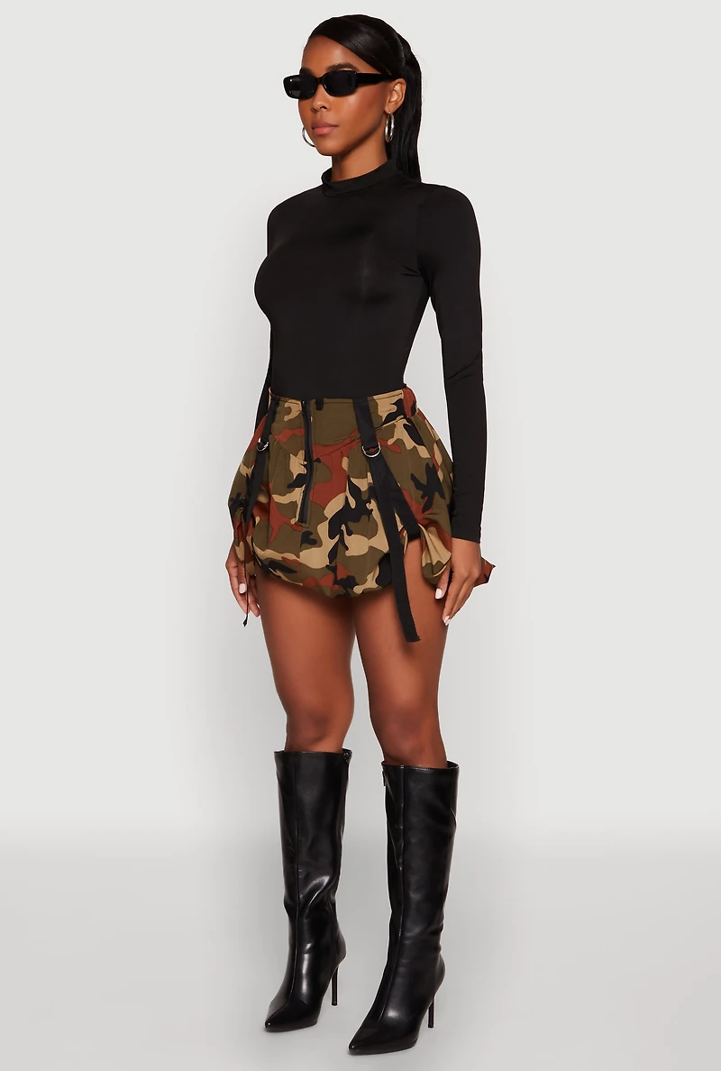 Womens Camo Tabbed Mini Bubble Skirt, Multi, Size S