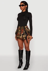 Womens Camo Tabbed Mini Bubble Skirt, Multi, Size S