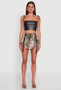 Womens Camo Tabbed Mini Bubble Skirt, Multi, Size L