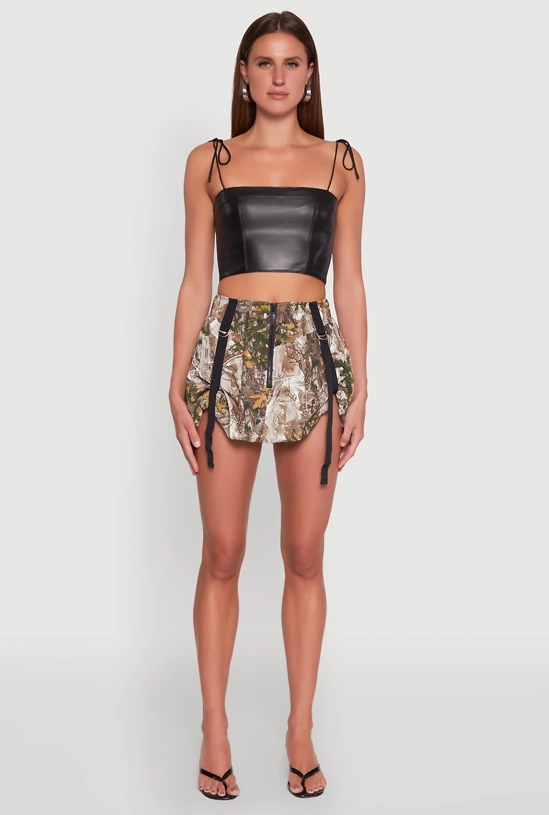 Womens Camo Tabbed Mini Bubble Skirt, Multi, Size L