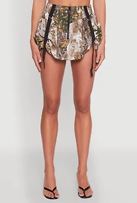 Womens Camo Tabbed Mini Bubble Skirt, Multi, Size L