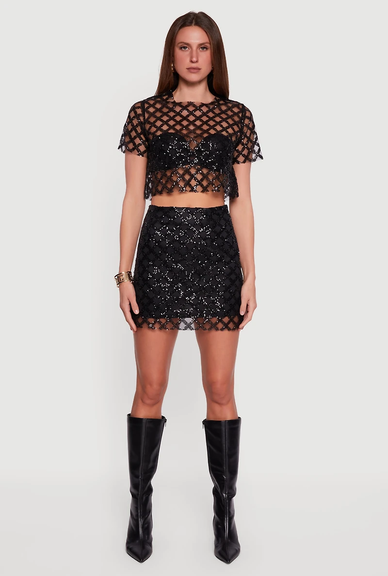 Geometric Sequin Mini Skirt