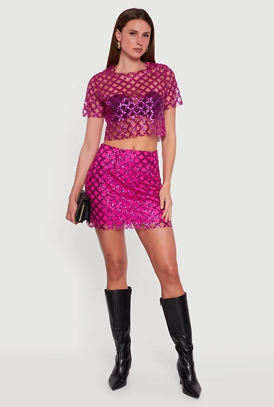 Geometric Sequin Mini Skirt