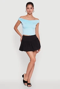 Womens Trendy High Waisted Mini Skater Skirt, Black,