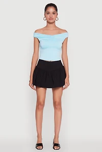 Womens Trendy High Waisted Mini Skater Skirt, Black,
