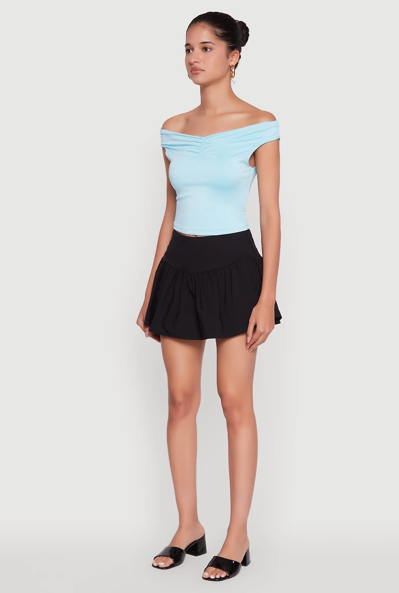Womens Trendy High Waisted Mini Skater Skirt, Black,