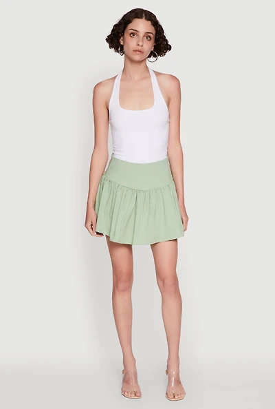 Womens Trendy High Waisted Mini Skater Skirt,