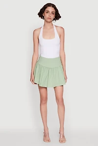Womens Trendy High Waisted Mini Skater Skirt, Green, Size M