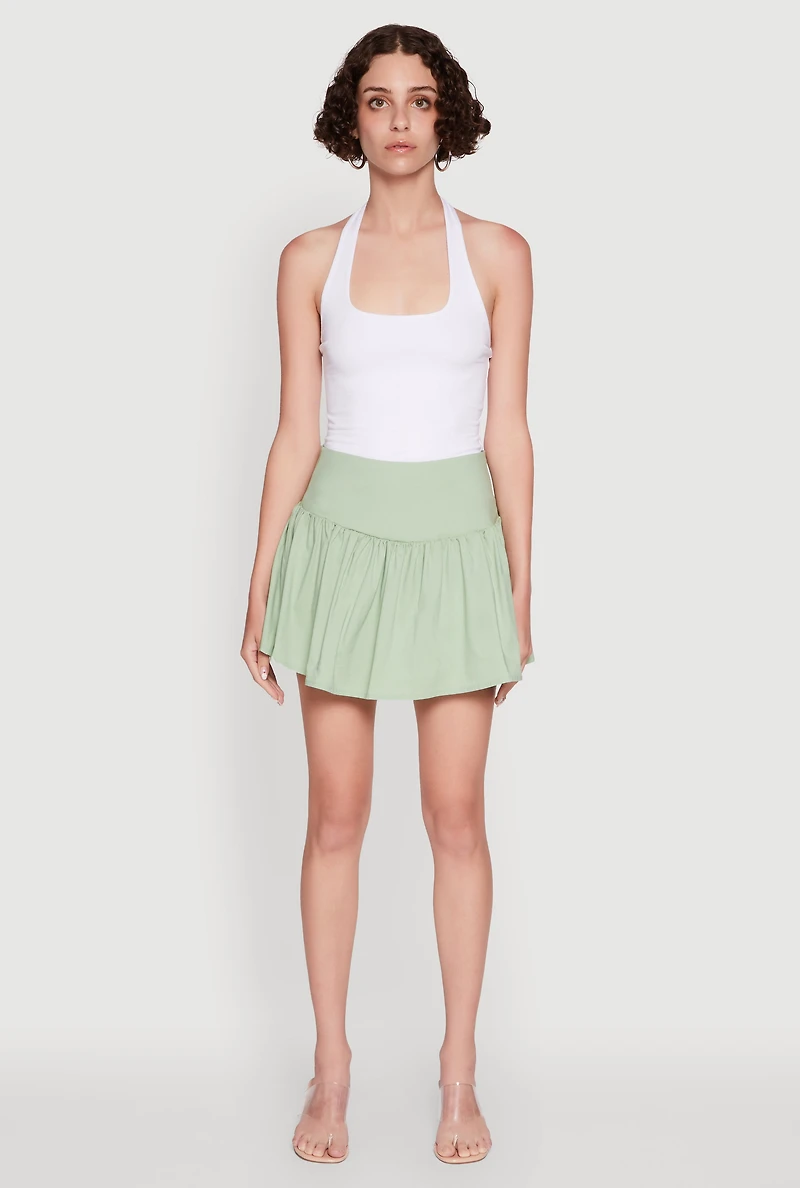Womens Trendy High Waisted Mini Skater Skirt, Green, Size M