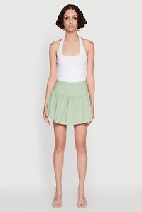 Womens Trendy High Waisted Mini Skater Skirt, Green, Size M