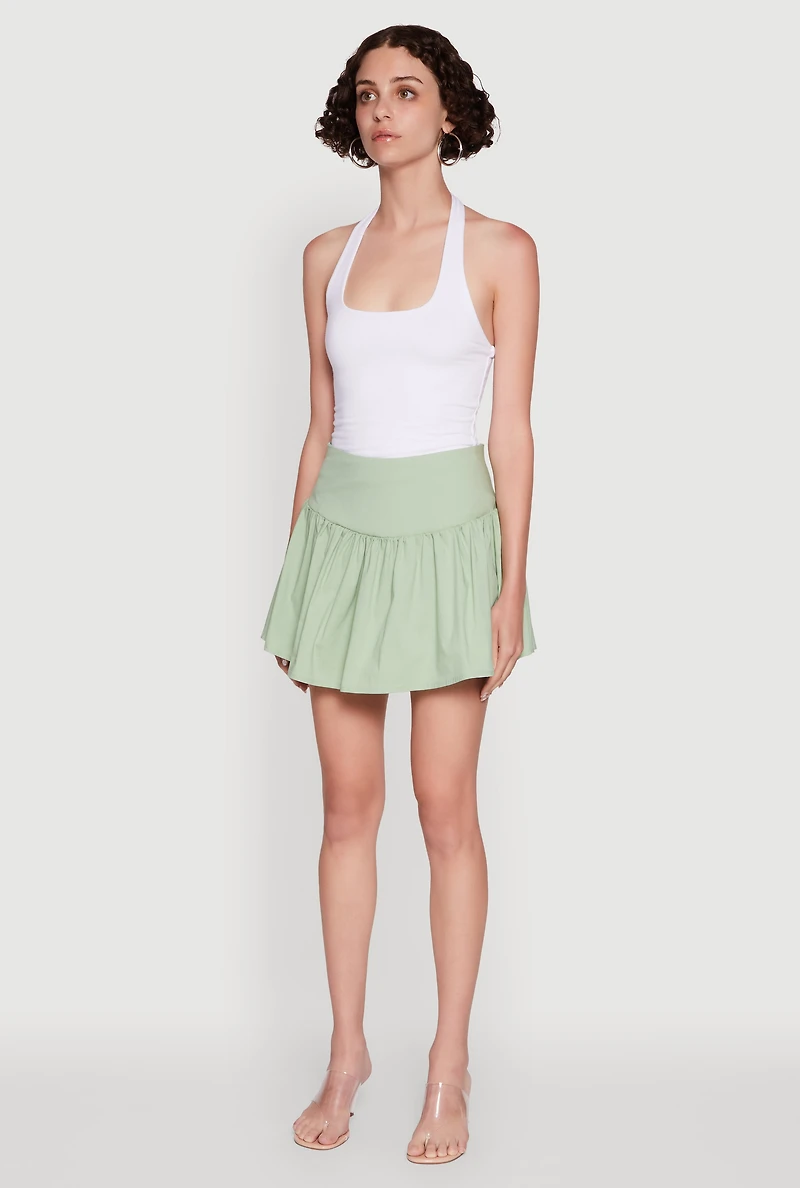 Womens Trendy High Waisted Mini Skater Skirt, Green, Size M