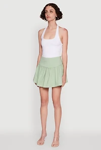 Womens Trendy High Waisted Mini Skater Skirt, Green, Size M