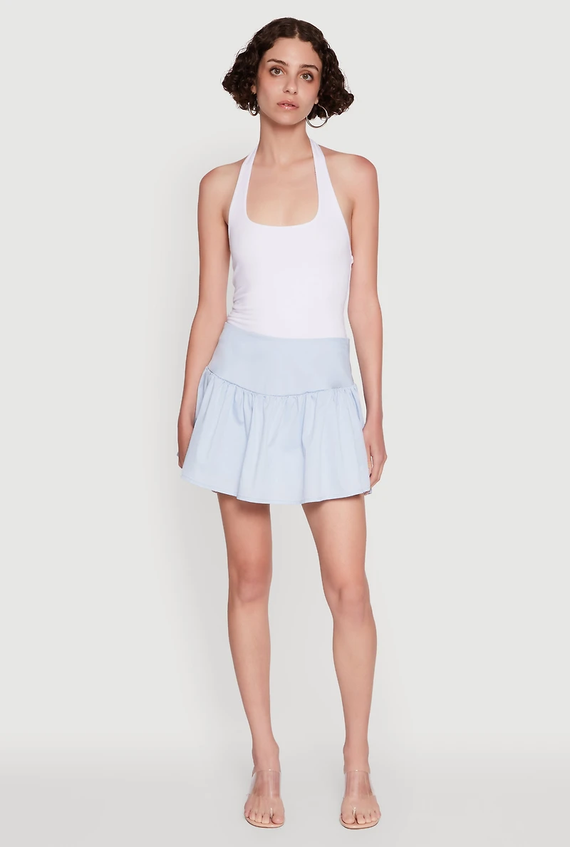 Womens Trendy High Waisted Mini Skater Skirt,