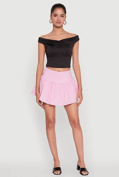 Womens Trendy High Waisted Mini Skater Skirt,