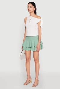 Womens Crepe Knit Mini Tiered Skort, Green, Size S