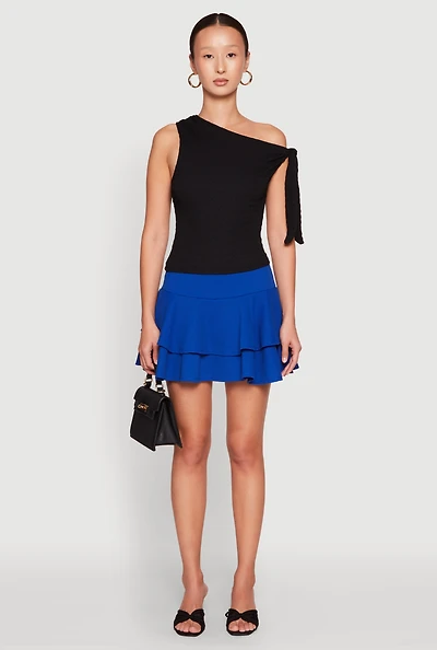 Womens Crepe Knit Mini Tiered Skort,