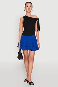 Womens Crepe Knit Mini Tiered Skort,