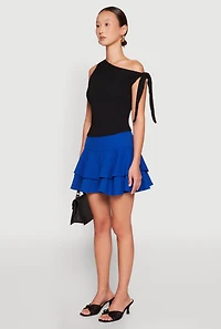 Womens Crepe Knit Mini Tiered Skort,