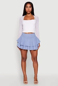 Womens Crepe Knit Mini Tiered Skort,