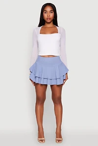 Womens Crepe Knit Mini Tiered Skort,