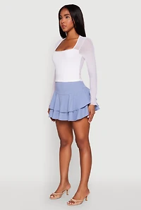 Womens Crepe Knit Mini Tiered Skort,