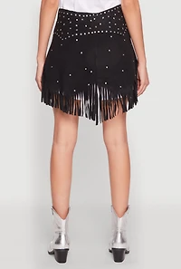 Womens Fringe Buckle Front Skirt, Black, Size S