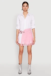 Womens Fringe Buckle Front Skirt, Pink, Size L