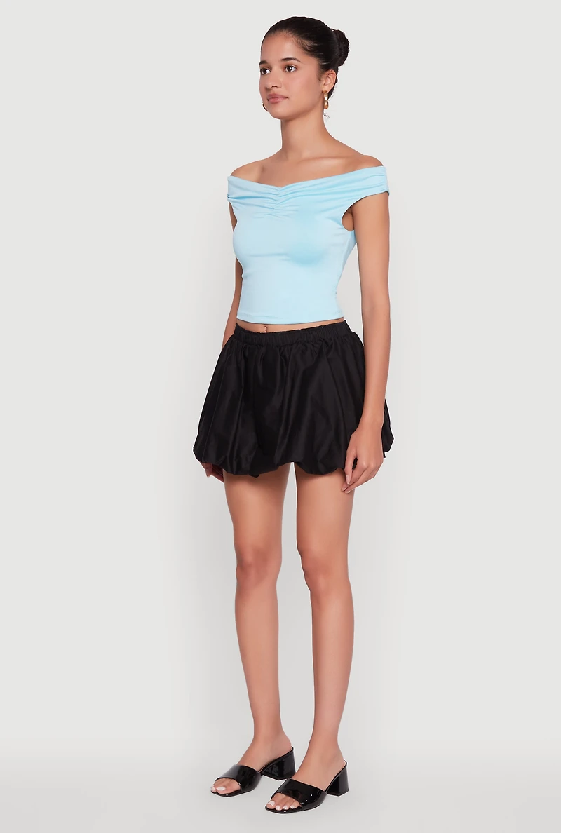 Trendy High Waisted Mini Bubble Hem Skort