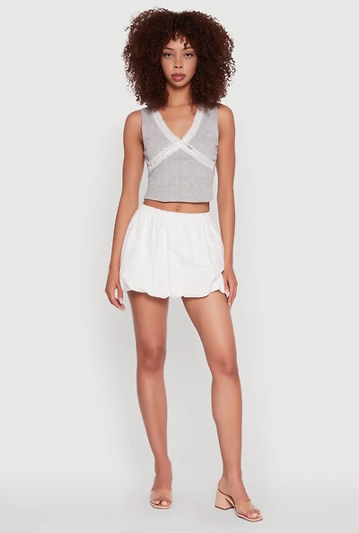 Womens Trendy High Waisted Mini Bubble Hem Skort, White,