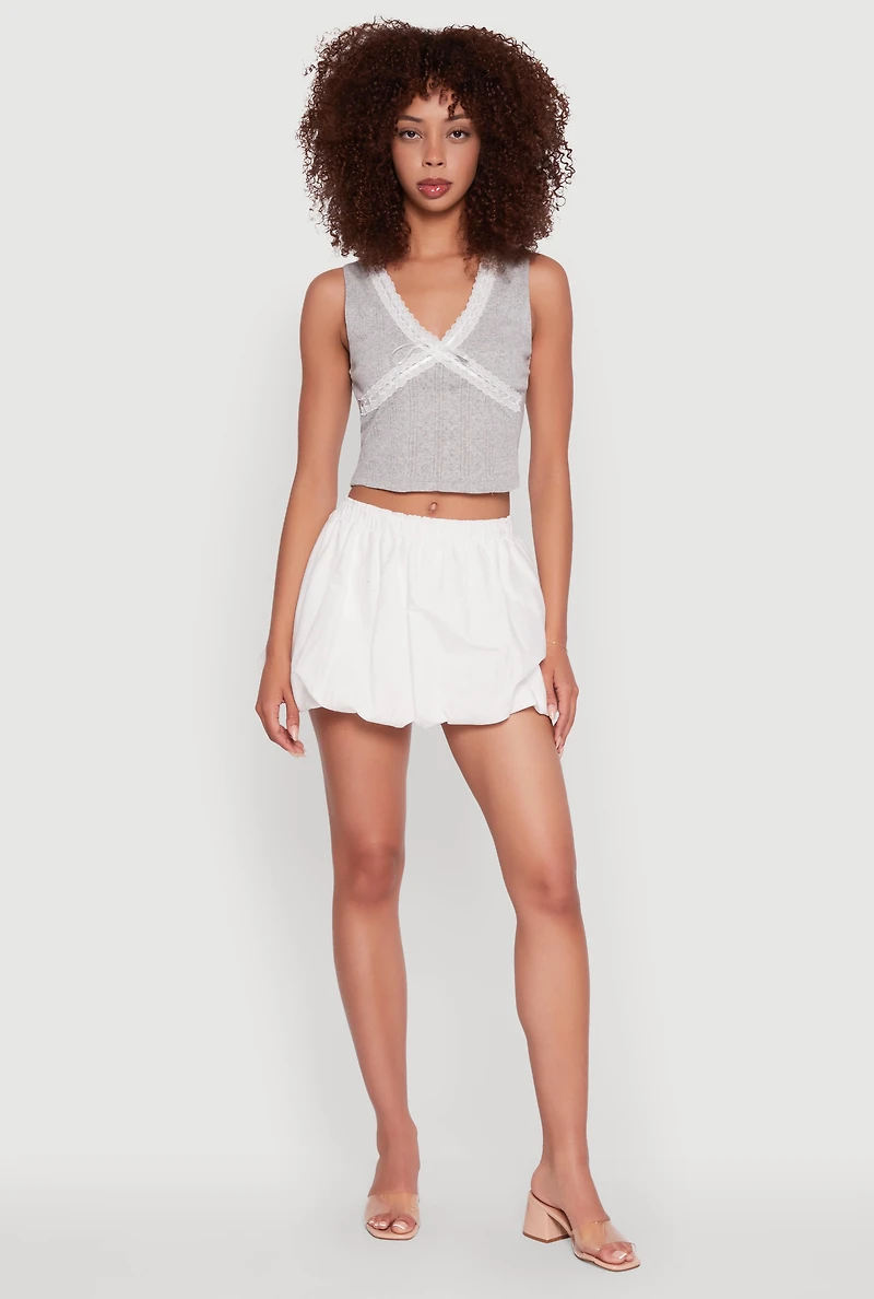 Womens Trendy High Waisted Mini Bubble Hem Skort, White, Size S