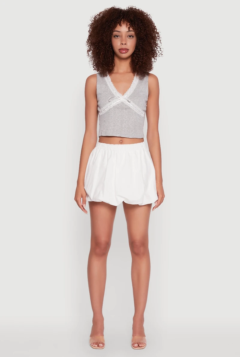 Womens Trendy High Waisted Mini Bubble Hem Skort, White,