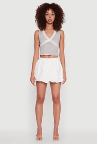 Womens Trendy High Waisted Mini Bubble Hem Skort, White,